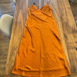 A&F Ruched Satin Slip Midi Dress (Tall length)